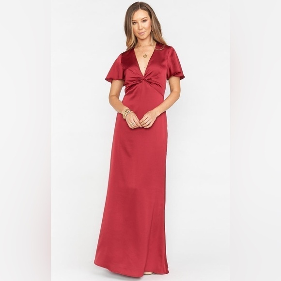 SHOW ME YOUR MUMU Rome Twist Gown In Ruby Luxe Satin - Picture 3 of 5